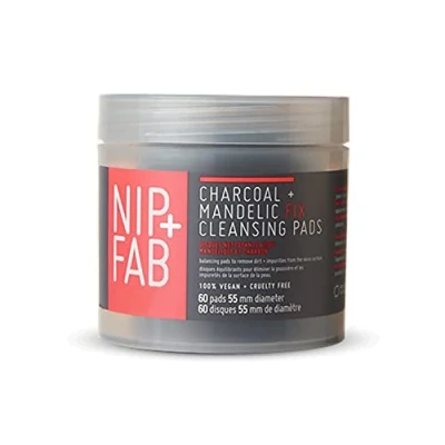 Image of Nip + Fab Charcoal and Mandelic Acid Fix Daily Cleansing Face Pad with Witch Hazel Lotus Flower Extract for Refining Minimizing Pores Oil Control, 60 Facial Pads