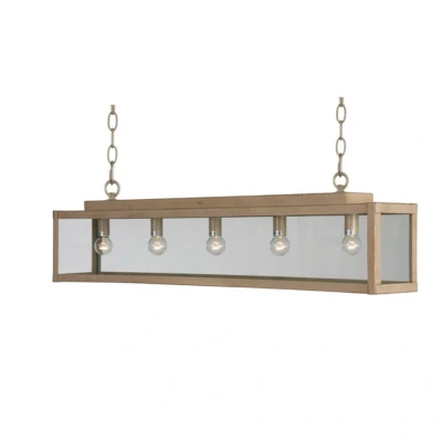 Image of Zenia 5 Light Straight Bar Pendant Ceiling Beige Gold
