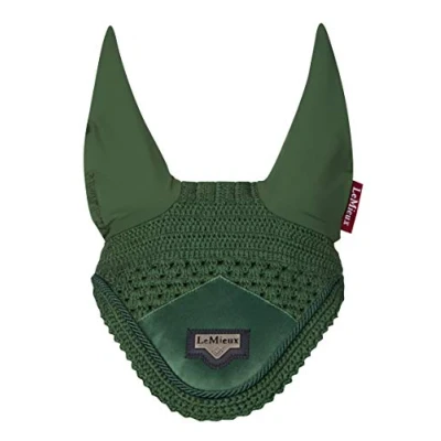 Image of LeMieux Loire Fly Hood for Horses Hunter Green Stylish Hand Knitted Crotchet Soft &amp; Stretchy X Large