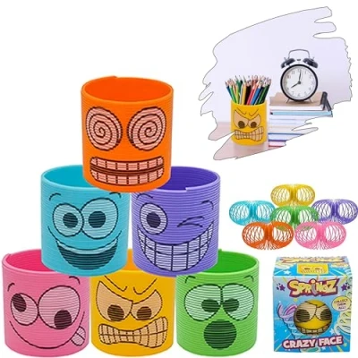 Image of 4x Random Crazy Face Kids Magic Spring Toys 6.5cm, Bouncing Coil Fidget Christmas Party Bag Fillers Gift, Classroom Prizes Stocking Age 3+