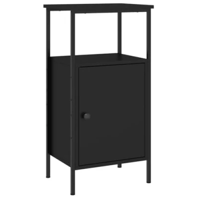 Image of vidaXL Bedside Cabinet in Black Engineered Wood Industrial Style, Ample Storage, Adjustable Feet Perfect Addition for Bedroom, Living Room, or Lounge Area