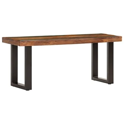 Image of vidaXL Bench with Solid Reclaimed Wood and Steel Industrial Style Furniture for Living Room Hallway Brown Black