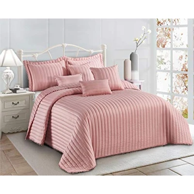 Image of Householdfurnishing 3 Piece Quilted Bedspread Bed Embossed Bedding Set Throw Comforter with Pillow Shams (Blush Pink, Double)