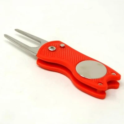 Image of DB Spares Golf Pitch Mark Repairer With Magnetic Ball Marker Switchblade Repair Tool Red