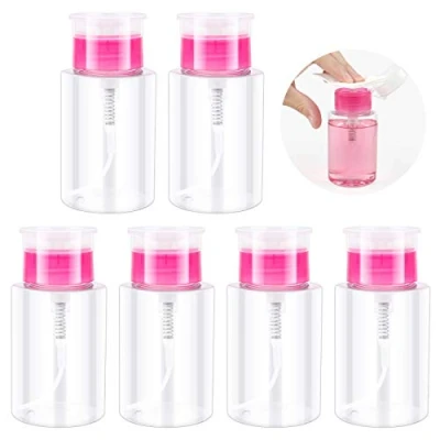 Image of 6 PCS Nail Polish Remover Pump Bottle Dispenser 180ML Push Down Acetone Leak proof Empty Bottles for Makeup