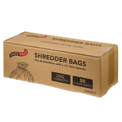 Image of Safe Wrap Shredder Bags, 250L Capacity Pack of 50 Durable, High Density Polythene Handy Dispenser Box