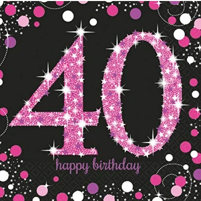 Image of (PKT) Adult Pink Celebration 40h Birthday Luncheon Napkins