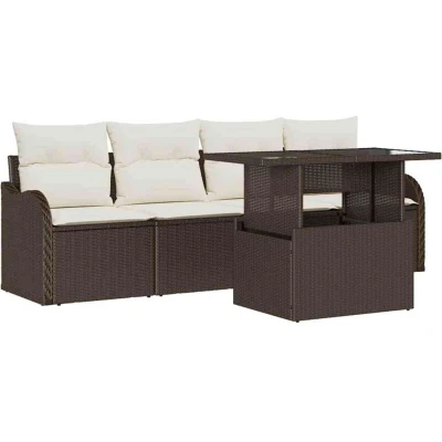Image of vidaXL 5 Piece Garden Sofa Set with Cushions Brown Poly Rattan