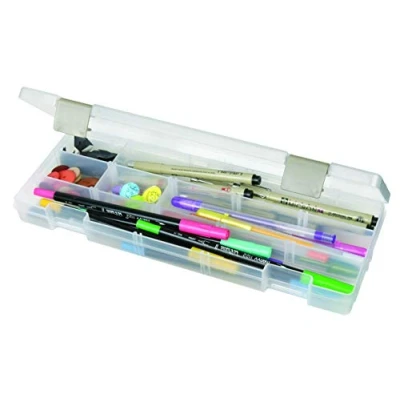 Image of ArtBin Solutions Extra Long Box, Art &amp; Craft Organizer with Removable Dividers, [1] Plastic Storage Case, Clear, 0, 12.4&quot; x 4.9&quot;