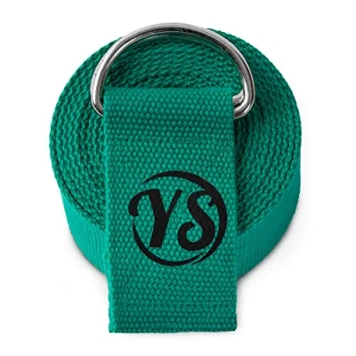 Image of Yoga Studio Strap, 2.5m (8.2ft) Extra Long Durable Organic Cotton Adjustable Stretching D Ring Belt, Exercise, Pilates, Dance, Workout, Gym, Physical Therapy (Jade Green)