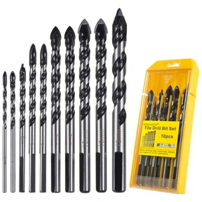 Image of HPMAISON 10PCS Tile Drill Bits Set, Professional Tungsten Carbide Bit, Industrial Strength for Ceramic Tile, Glass, Brick, Cement, Plastic, Wood, 3 4 5 6 8 10 12mm