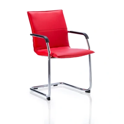 Image of Echo Cantilever Chair with Arms Red Soft Bonded Leather