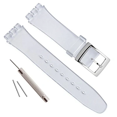 Image of Silver Plated Stainless Steel Buckle Waterproof Silicone Rubber Watch Strap Band (19mm, Lucency)