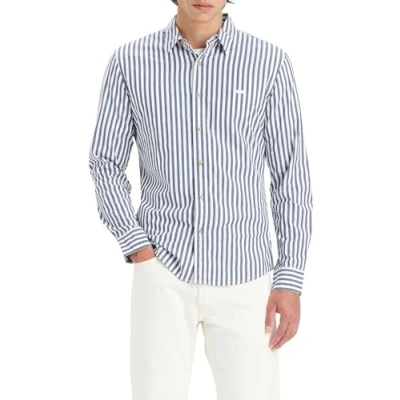 Image of Levi&#039;s Men&#039;s Long Sleeve Battery Housemark Slim Shirt, Dean Stripe Estate Blue, XS