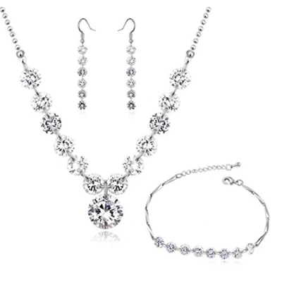 Image of Crystalline Azuria Women 18ct White Gold Plated Zirconia Crystals Wedding Set Strand Necklace Dangle Earrings Bracelet