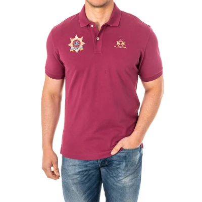 Image of La Martina Mens Short sleeve polo with lapel collar 2MPT42 men Violet Cotton Size X Small