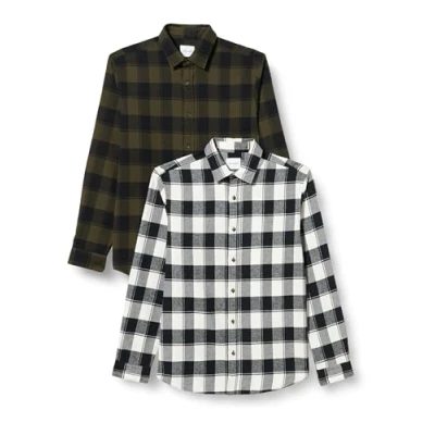 Image of JACK &amp; JONES Men&#039;s Jjplain Fall Buffalo Shirt Ls 2mp, Forest Night/Pack:Forest Night + Cloud Dancer, XL