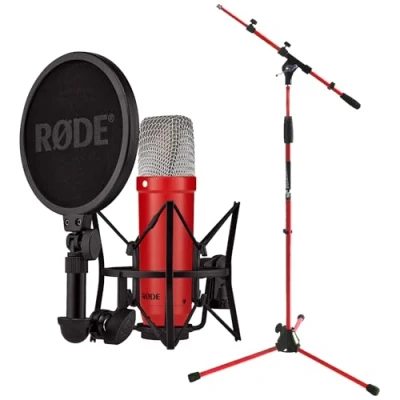 Image of Rode NT1 Signature Red Studio microphone + keepdrum MS106RD stand