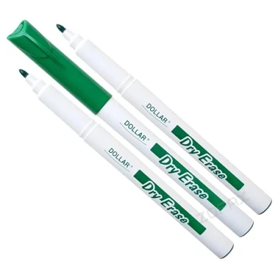 Image of DOLLAR Dry Erase 3 x 1.0mm Medium Tip GREEN School Office Eco Whiteboard Marker pens Kids Idle Everyday (1 ZOFAX Black Pen)