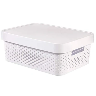 Image of Curver 04753 n23 00 Infinity Dots White plastic storage box with lid 27 x 36.60 15.20 cm 11 Litres