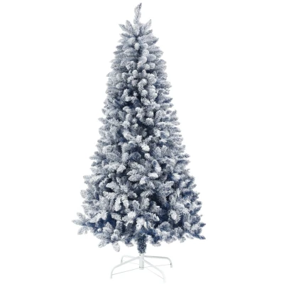Image of HOMCOM 6ft Flocked Artificial Christmas Tree with 700 Snow Frosted Tips, Metal Stand, Snowy Hinged Xmas Tree, Blue