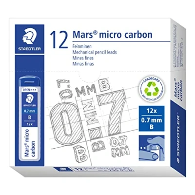 Image of STAEDTLER 250 07 B Mars Micro Refill Leads for Mechanical Pencils B, 0.7mm (Box of 12 x Tubes Leads)