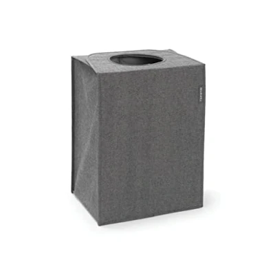 Image of Brabantia Laundry Bag Rectangular Foldable Top Quick drop Opening Space Efficient Easy to Unload Large for Dirty Clothes Pepper Black 55L