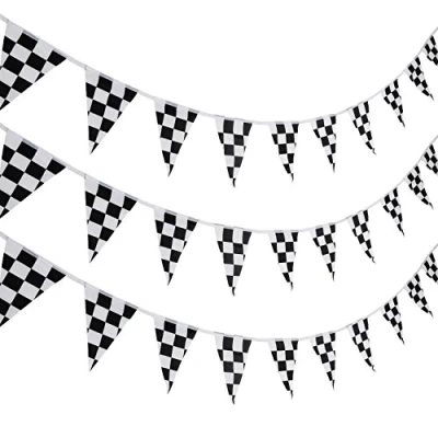 Image of 10 Meters Checkered Pennant Banner Racing Flag Party Accessory for Race Theme Birthday Decoration