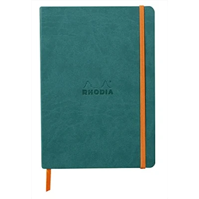 Image of RHODIA 117442C Peacock Soft Notebook A5 Dotted Dot 160 pages Ivory Clairefontaine Paper 90 g/m Bookmark, Elastic Closure Faux Leather Cover Rhodiarama Collection