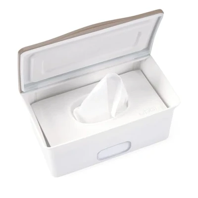 Image of Ubbi Baby Wipes Dispenser with Weighted Plate and Secure Seal, Nursery Registry Essential to Keep Fresh, Taupe