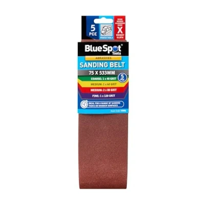 Image of Blue Spot Tools 5 PCE Mixed Grit 75 X 533MM Sanding Belt (40, 60, 80 &amp; 120 Grit)