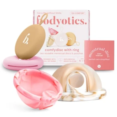 Image of Reusable Menstrual Disc, Wear Up to 12 Hours, Sustainable Period Disc Alternative Cups, Tampons and Pads for Light or Heavy Flows, Leak Proof Small &amp; Large Sizes (Beige Pink)
