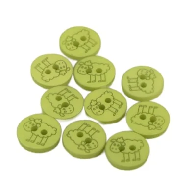 Image of Set of 3 Buttons 2 Holes Sheep 15 mm Light Green