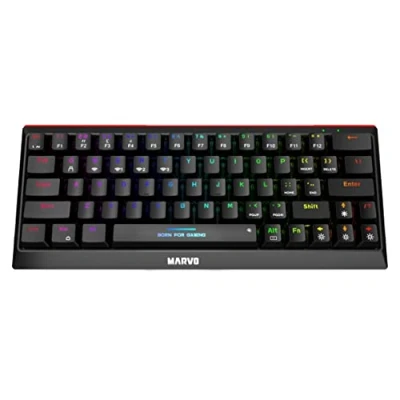 Image of Marvo KG962W Wireless Mechanical Gaming Keyboard 2.4G &amp; BT Three Connections, 60 Percent Compact Format, Rainbow Backlit, Full Anti Ghosting, Professional Blue Red Switches, UK Layout