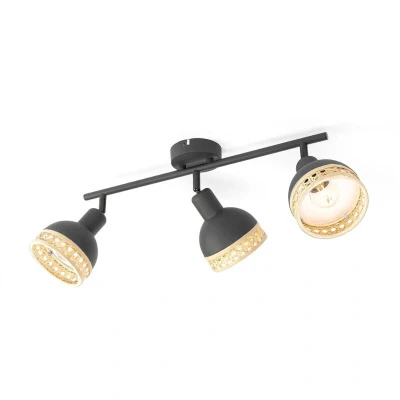 Image of Lindby Lonnaris spotlight, rattan, 3 bulb, long