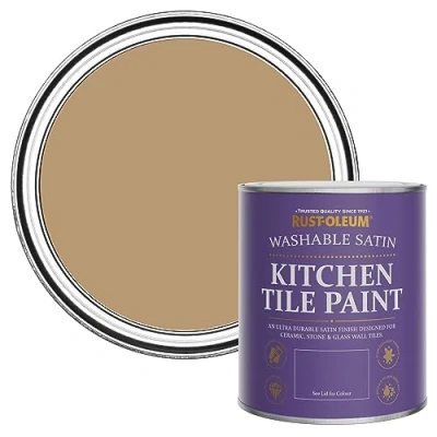 Image of Rust Oleum Orange Water Resistant Kitchen Tile Paint in Satin Finish Fired Clay 750ml