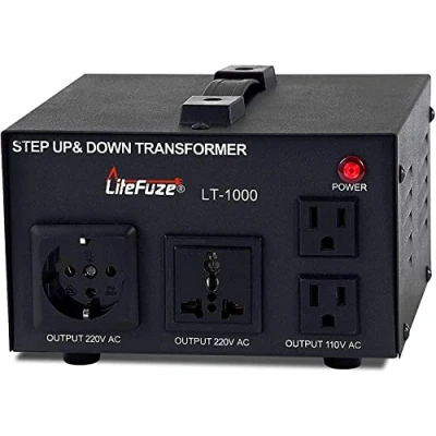 Image of LiteFuze LT Series 1000 Watt Voltage Converter Transformer Step Up/Down 110v to 220v / Power Fully Grounded Cord Universal Socket, CE Certified
