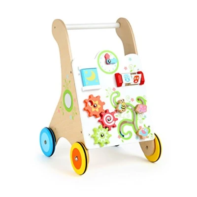 Image of Small Foot 10745 Colourful Wooden Animals, Owls Training Walker Made of Sturdy Wood, Multifunctional Motor Skills Toy on The Front, Rubberized Wheels Ensure Safe and Quiet Running