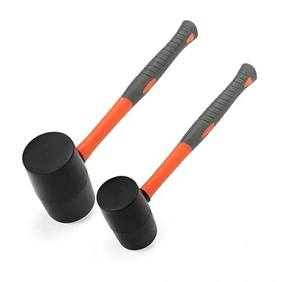 Image of KEILEOHO Set of 2 16oz 32oz Rubber Mallet, Black Mallet Hammer with Fiberglass Handle, Solid for DIY, Paving, Carpenter