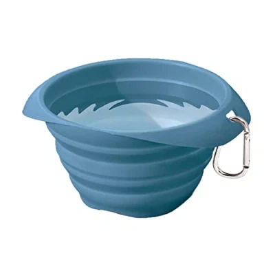 Image of Kurgo Collaps a Bowl, Collapsible Dog Food and Water Travel BPA free, Includes Carabiner, Blue