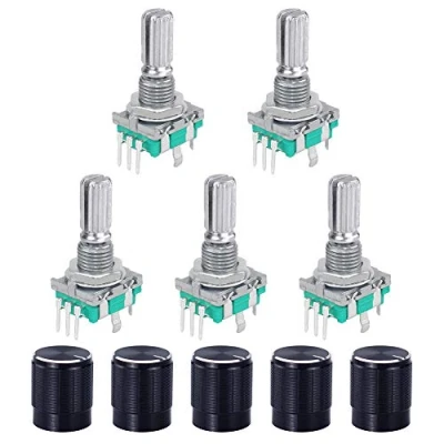 Image of WayinTop 5 Set 360 Degree Rotary Encoder Code Switch Push Button EC11 Digital Potentiometer with Pin Handle Length 20mm and Knob Cap for Arduino Electronics Projects