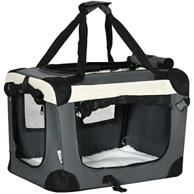 Image of PawHut 51cm Foldable Pet Carrier Bag Soft Travel Dog Crate, Portable Cat w/ Cushion, for Cats and Miniature Dogs Grey