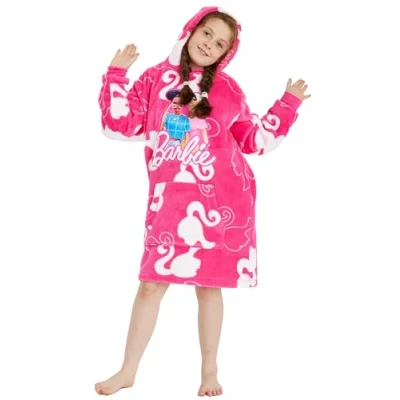 Image of Girls Barbie Hoodie Oversized Fleece (Barbie, One Size)
