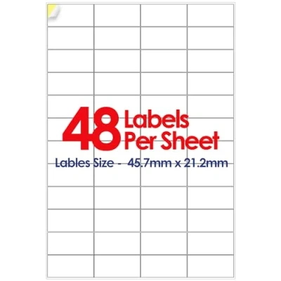 Image of YUNJU A4 Self Adhesive Address Labels, 48 Label Per Sheet, 20 Sheets, (45.7 x 21.2MM) 960 Labels