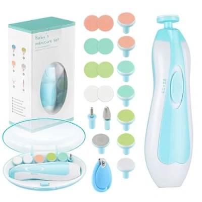 Image of Zooawa Baby Nail Clipper 20 in 1, Electric Trimmer,Baby File Kit with Extra 12 Replacement Pads,Trim Polish Grooming for Newborn Infant Toddler or Adults Toes Fingernails Care,Blue