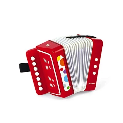 Image of Janod Confetti Accordion Pretend Play and Musical Awakening Toy Holding Strap Red from 3 Years Old, J07620