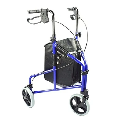 Image of Ultra Lightweight 3 Wheeled rollator/Tri Walker with Brakes and Shopping Bag Blue Only 4.5kgs