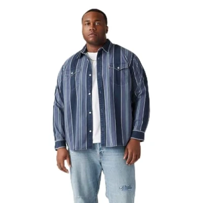 Image of Levi&#039;s Plus BIG Relaxed FIT Western Shirt, Men&#039;s, Size: 4XL, Dark blue denim