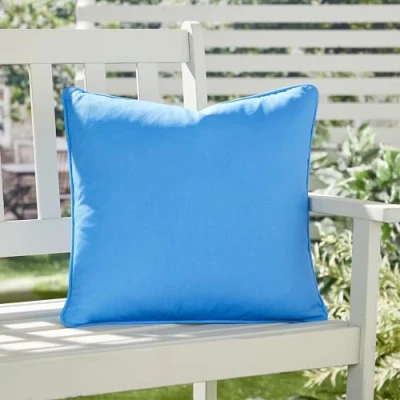 Image of Fusion Plain Blue Outdoor Cushion (43 x 43cm) UV Resistant Water 100% Cotton Filling Included Piped Edge in Garden with Cover Included/Cushion Insert