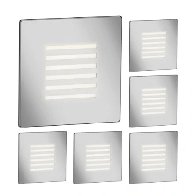 Image of ledscom.de 6 LED Staircase Light/recessed Wall Light FEX for Indoor and Outdoor, Grille, Angular, Stainless Steel, 85 x 85mm, Warm White
